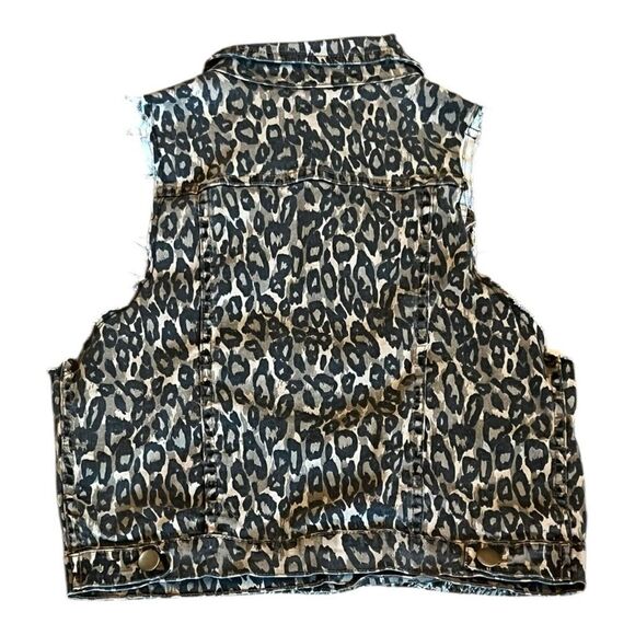 Easel Los Angeles Leopard Print Denim Vest size small - Picture 2 of 8